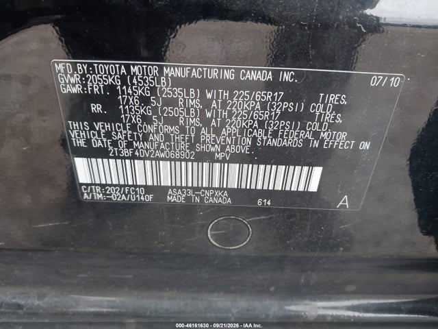 46161630 :رقم المزاد ، 2T3BF4DV2AW068902 vin ، 2010 Toyota Rav4 مزاد بيع