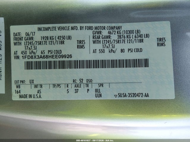 2017 Ford F-350 Xl მანქანა იყიდება აუქციონზე, vin: 1FD8X3A68HEE09926, აუქციონის ნომერი: 46161637