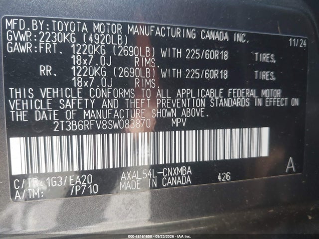 Продажа на аукционе авто 2025 Toyota Rav4 Hybrid Xle Premium, vin: 2T3B6RFV8SW083870, номер лота: 46161658
