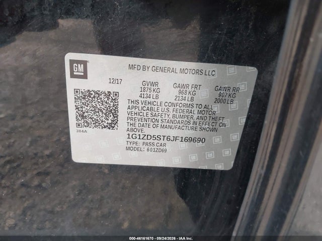 Продажа на аукционе авто 2018 Chevrolet Malibu Lt, vin: 1G1ZD5ST6JF169690, номер лота: 46161670