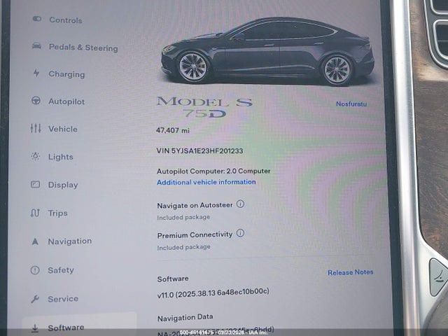 2017 Tesla Model S 100d/60d/75d/90d/p100d მანქანა იყიდება აუქციონზე, vin: 5YJSA1E23HF201233, აუქციონის ნომერი: 46161675