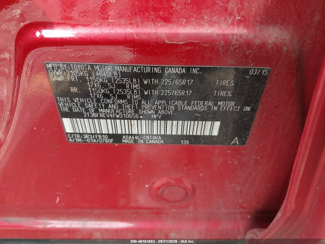 Продаж на аукціоні авто 2015 Toyota Rav4 Le, vin: 2T3BFREV4FW310656, номер лоту: 46161683