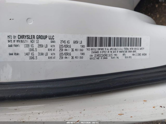 46161711 :رقم المزاد ، 2C4RDGCGXDR611615 vin ، 2013 Dodge Grand Caravan Sxt مزاد بيع
