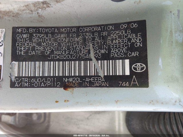 46161718 :رقم المزاد ، JTDKB20U277548293 vin ، 2007 Toyota Prius Touring مزاد بيع