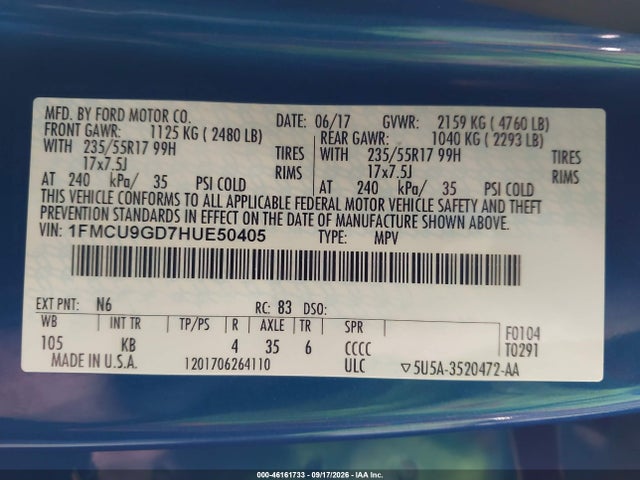 Aukcja sprzedaży 2017 Ford Escape Se, vin: 1FMCU9GD7HUE50405, numer aukcji: 46161733