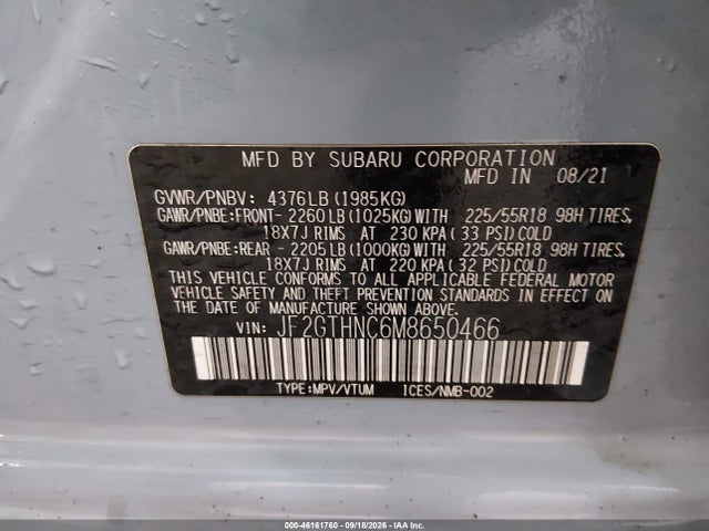 Продажа на аукционе авто 2021 Subaru Crosstrek Limited, vin: JF2GTHNC6M8650466, номер лота: 46161760