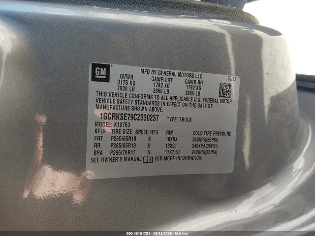 2012 Chevrolet Silverado 1500 Lt მანქანა იყიდება აუქციონზე, vin: 1GCRKSE79CZ330237, აუქციონის ნომერი: 46161781