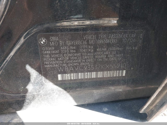 Продаж на аукціоні авто 2007 Bmw 328xi, vin: WBAVC93537KX55910, номер лоту: 46161789