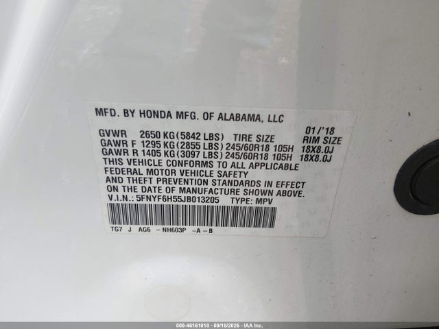 5FNYF6H55JB013205 Honda Pilot Ex-l