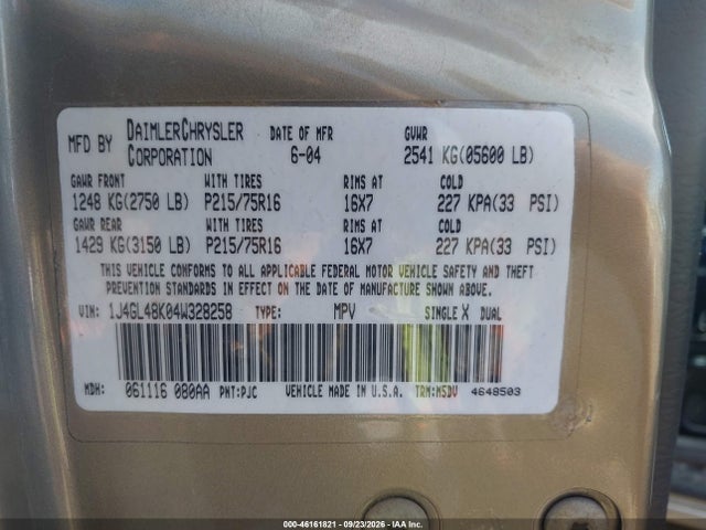 Продажа на аукционе авто 2004 Jeep Liberty Sport, vin: 1J4GL48K04W328258, номер лота: 46161821