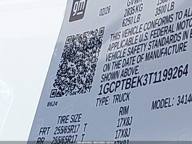 Продаж на аукціоні авто 2026 Chevrolet Colorado Wt, 4wd, vin: 1GCPTBEK3T1199264, номер лоту: 46161836