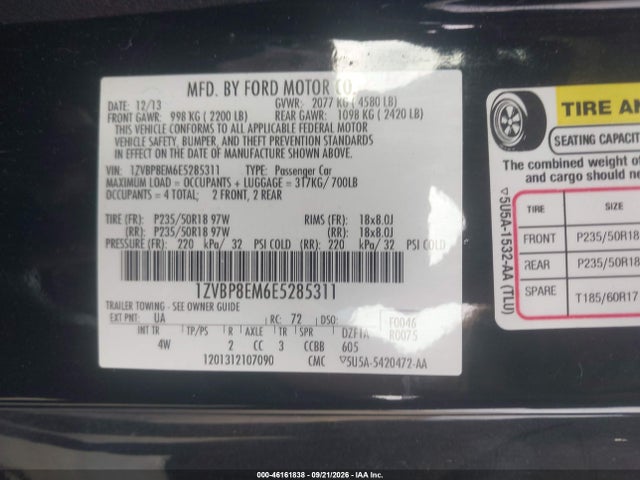 Продажа на аукционе авто 2014 Ford Mustang V6 Premium, vin: 1ZVBP8EM6E5285311, номер лота: 46161838