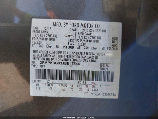 Aukcja sprzedaży 2018 Ford Edge Se, vin: 2FMPK3G93JBB45544, numer aukcji: 46161859