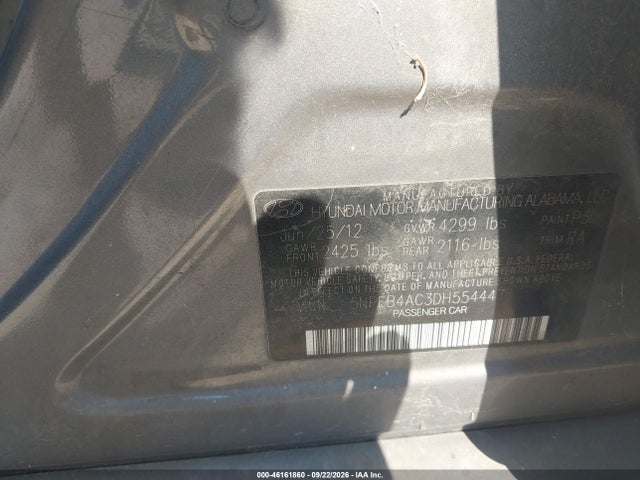 2013 Hyundai Sonata Gls მანქანა იყიდება აუქციონზე, vin: 5NPEB4AC3DH554447, აუქციონის ნომერი: 46161860