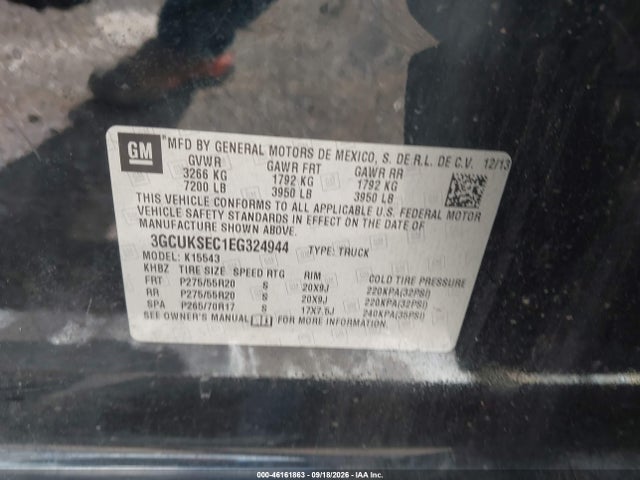 Aukcja sprzedaży 2014 Chevrolet Silverado 1500 1lz, vin: 3GCUKSEC1EG324944, numer aukcji: 46161863