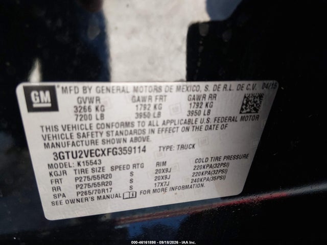 GMC Sierra 1500 Slt 2015 3GTU2VECXFG359114 Image 9