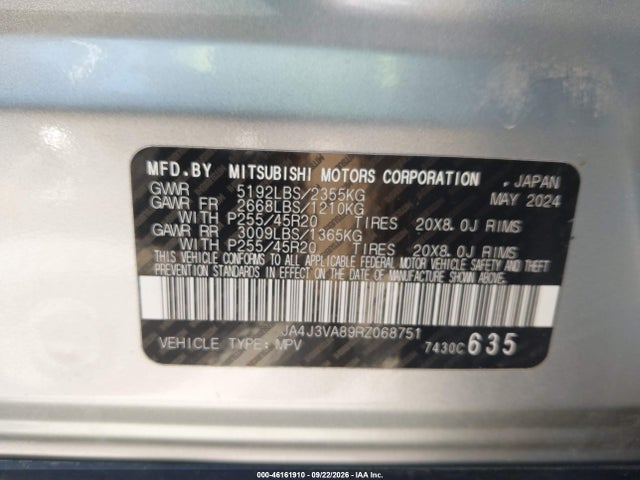 Aukcja sprzedaży 2024 Mitsubishi Outlander Se 2.5 2wd/se Black Edition S-awc/se Black Edition W/pano Roof S-awc, vin: JA4J3VA89RZ068751, numer aukcji: 46161910