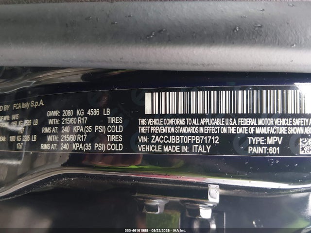 Продаж на аукціоні авто 2015 Jeep Renegade Latitude, vin: ZACCJBBT0FPB71712, номер лоту: 46161985