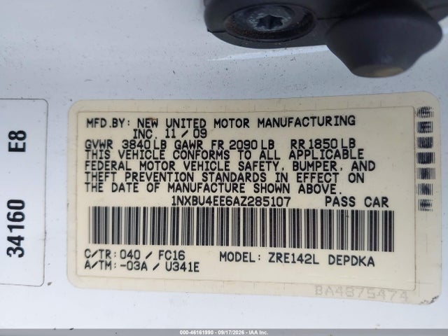 Aukcja sprzedaży 2010 Toyota Corolla Le, vin: 1NXBU4EE6AZ285107, numer aukcji: 46161990