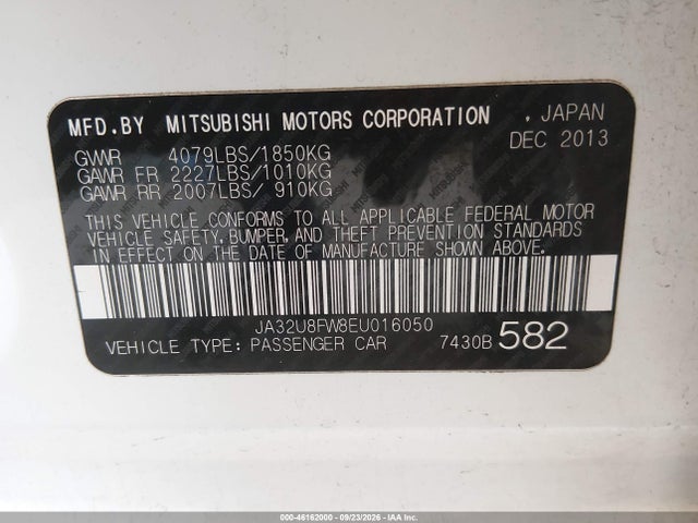 Aukcja sprzedaży 2014 Mitsubishi Lancer Gt, vin: JA32U8FW8EU016050, numer aukcji: 46162000