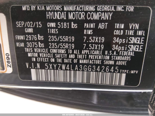 Продажа на аукционе авто 2016 Hyundai Santa Fe Sport 2.0l Turbo, vin: 5XYZW4LA3GG342645, номер лота: 46162005
