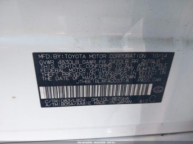Продаж на аукціоні авто 2015 Lexus Gs 350, vin: JTHBE1BLXFA003318, номер лоту: 46162006