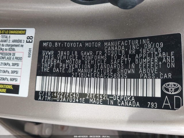 Aukcja sprzedaży 2010 Toyota Corolla S/le/xle, vin: 2T1BU4EE6AC256935, numer aukcji: 46162020