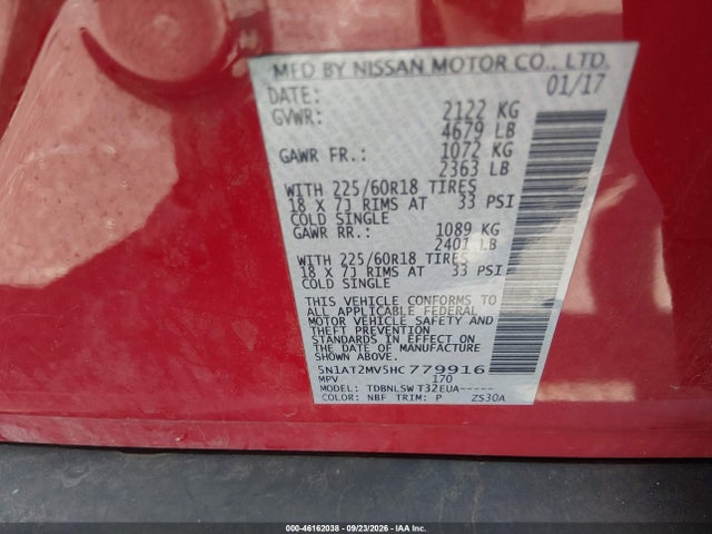 2017 Nissan Rogue Sl მანქანა იყიდება აუქციონზე, vin: 5N1AT2MV5HC779916, აუქციონის ნომერი: 46162038