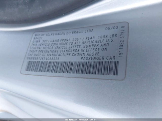 Продажа на аукционе авто 2003 Volkswagen Golf Gl/gl 2.0l, vin: 9BWBK61J634068996, номер лота: 46162071