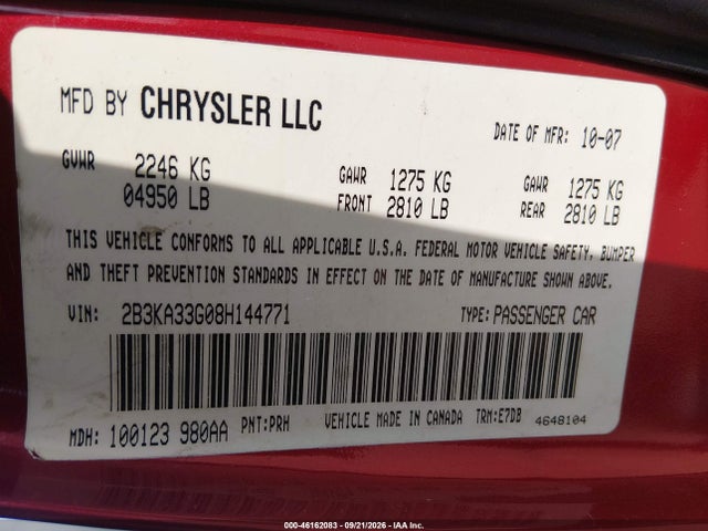 Продаж на аукціоні авто 2008 Dodge Charger Sxt, vin: 2B3KA33G08H144771, номер лоту: 46162083