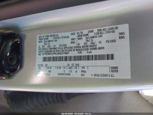 Aukcja sprzedaży 2018 Ford F-150 Xlt, vin: 1FTEW1CPXJKD31967, numer aukcji: 46162085