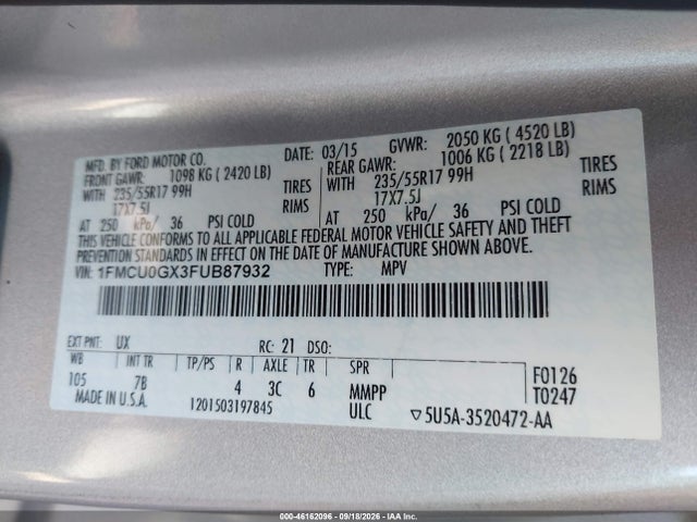 Ford ESCAPE SE 2015 1FMCU0GX3FUB87932 Image 9