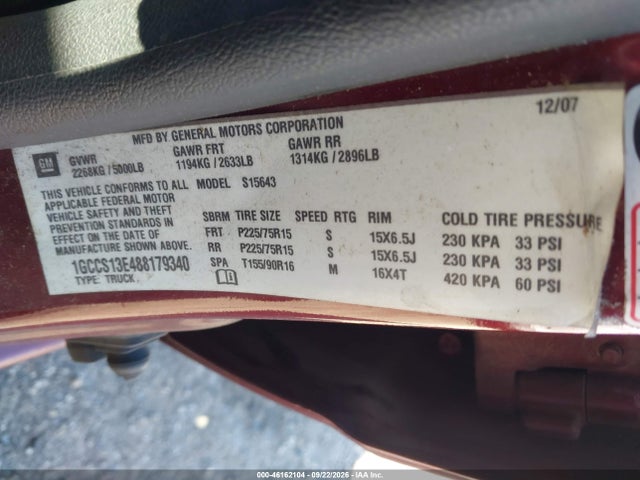 2008 Chevrolet Colorado Lt მანქანა იყიდება აუქციონზე, vin: 1GCCS13E488179340, აუქციონის ნომერი: 46162104