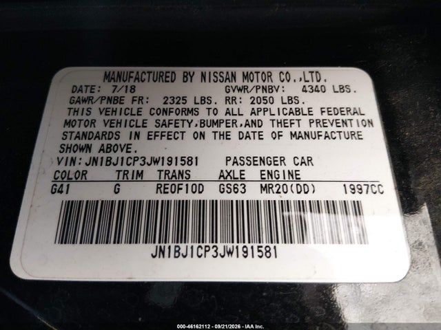 2018 Nissan Rogue Sport S მანქანა იყიდება აუქციონზე, vin: JN1BJ1CP3JW191581, აუქციონის ნომერი: 46162112
