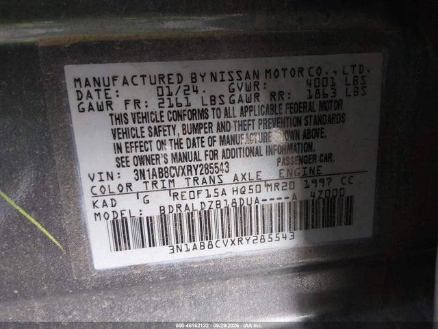 Aukcja sprzedaży 2024 Nissan Sentra Sv Xtronic Cvt, vin: 3N1AB8CVXRY285543, numer aukcji: 46162132