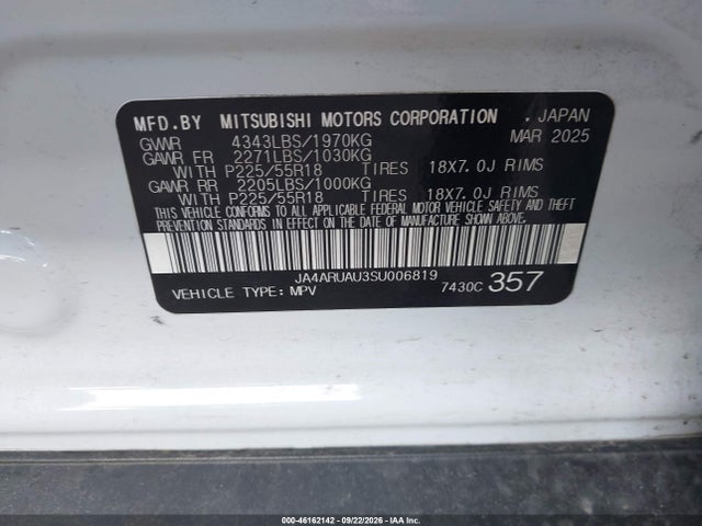 Продаж на аукціоні авто 2025 Mitsubishi Outlander Sport 2.0 Es Awc/2.0 Le Awc/2.0 S Awc/2.0 Se Awc/2.0 Trail Edition Awc, vin: JA4ARUAU3SU006819, номер лоту: 46162142