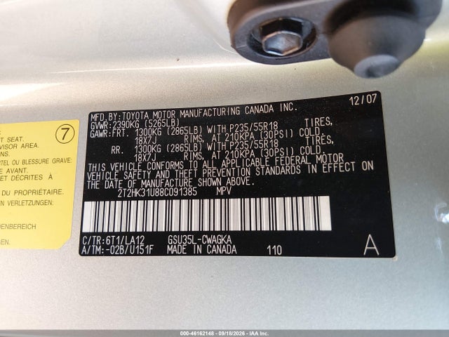 2008 Lexus Rx 350 მანქანა იყიდება აუქციონზე, vin: 2T2HK31U88C091385, აუქციონის ნომერი: 46162148