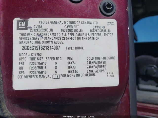 Продаж на аукціоні авто 2002 Chevrolet Silverado 1500 Ls, vin: 2GCEC19T321314037, номер лоту: 46162177