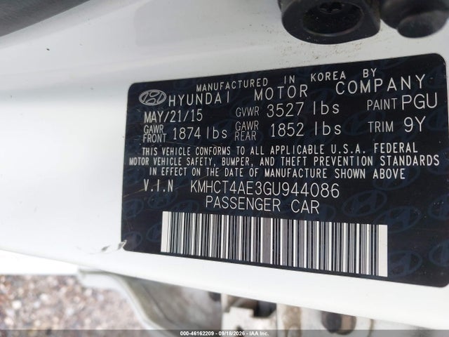 2016 Hyundai Accent Se მანქანა იყიდება აუქციონზე, vin: KMHCT4AE3GU944086, აუქციონის ნომერი: 46162209