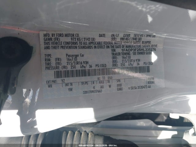 2017 Ford Focus Se მანქანა იყიდება აუქციონზე, vin: 1FADP3F25HL335276, აუქციონის ნომერი: 46162234