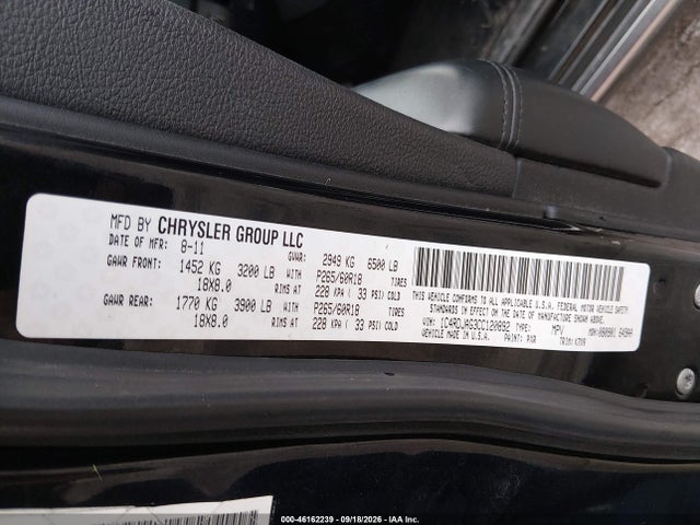 46162239 :رقم المزاد ، 1C4RDJAG3CC120892 vin ، 2012 Dodge Durango Sxt مزاد بيع