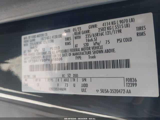 Aukcja sprzedaży 2023 Ford Transit-250, vin: 1FTBR1Y80PKB16506, numer aukcji: 46162248