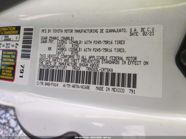 Продаж на аукціоні авто 2023 Toyota Tacoma Sr, vin: 3TYRX5GN9PT077107, номер лоту: 46162250