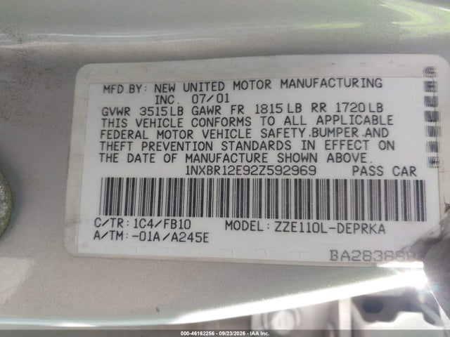 46162256 :رقم المزاد ، 1NXBR12E92Z592969 vin ، 2002 Toyota Corolla Ce مزاد بيع