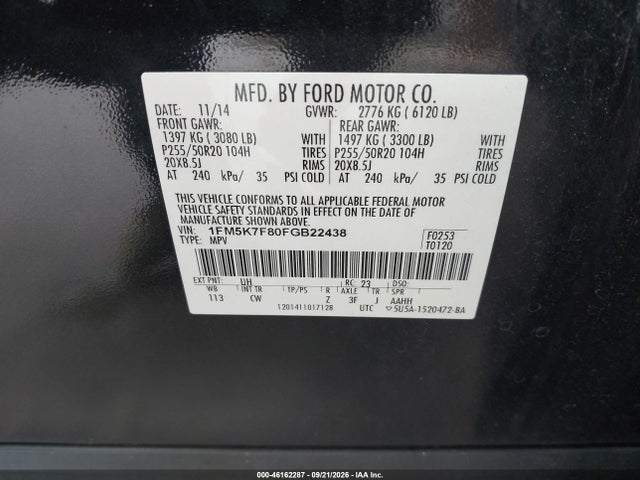 Продажа на аукционе авто 2015 Ford Explorer Limited, vin: 1FM5K7F80FGB22438, номер лота: 46162287
