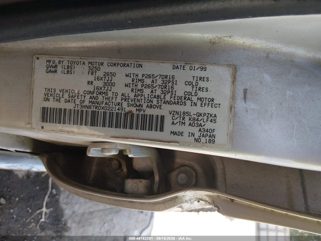 1999 Toyota 4runner Limited V6 მანქანა იყიდება აუქციონზე, vin: JT3HN87R0X0221491, აუქციონის ნომერი: 46162291