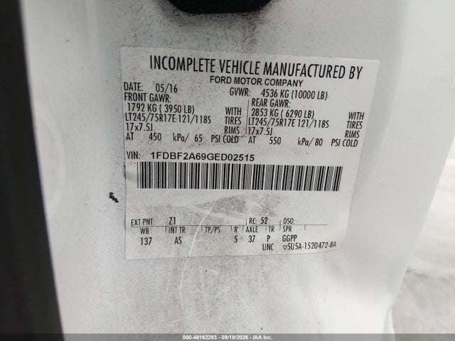 2016 Ford F-250 Xl მანქანა იყიდება აუქციონზე, vin: 1FDBF2A69GED02515, აუქციონის ნომერი: 46162293