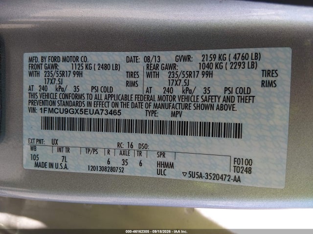 Продаж на аукціоні авто 2014 Ford Escape Se, vin: 1FMCU9GX5EUA73465, номер лоту: 46162305