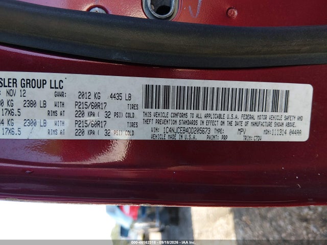 Продаж на аукціоні авто 2013 Jeep Compass Latitude, vin: 1C4NJCEB4DD205673, номер лоту: 46162318