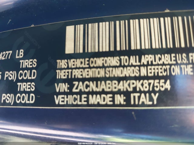 Aukcja sprzedaży 2019 Jeep Renegade Latitude Fwd, vin: ZACNJABB4KPK87554, numer aukcji: 46162320